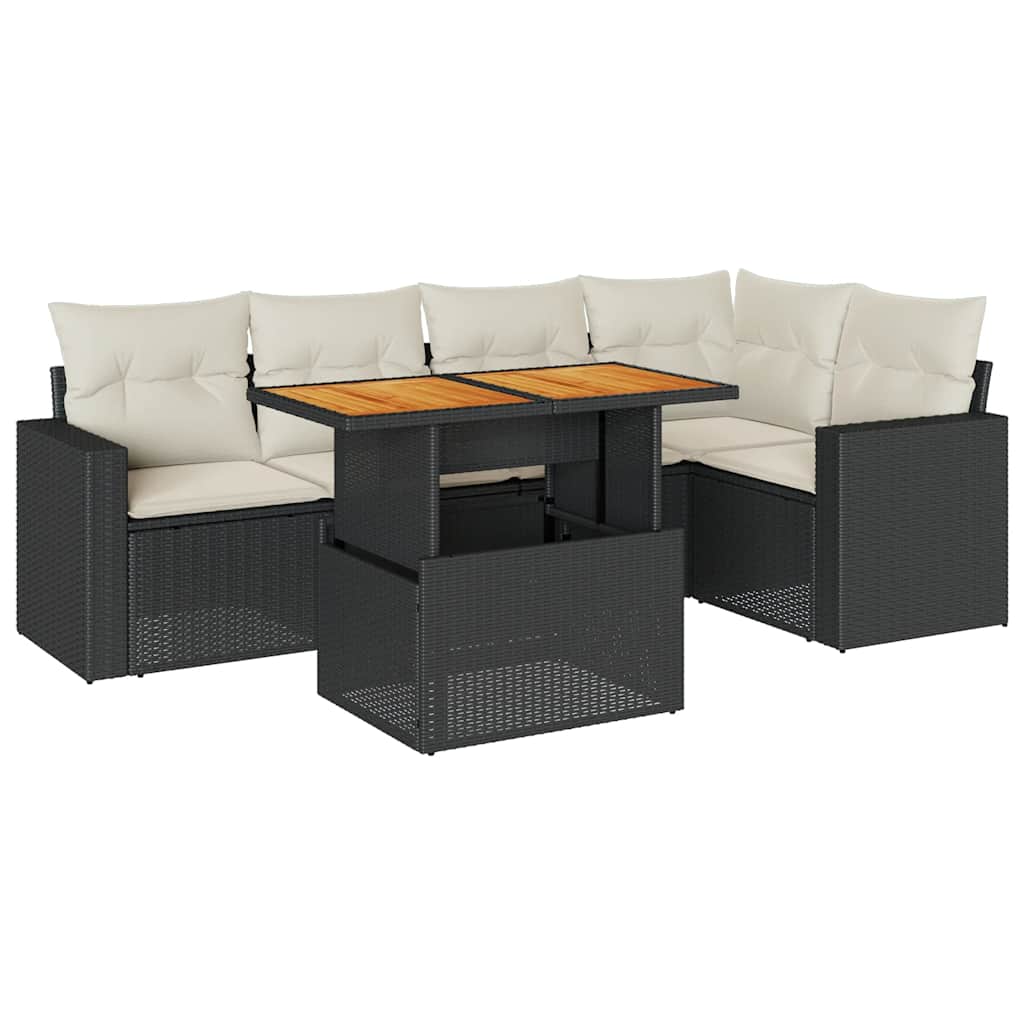 6 részes fekete polyrattan kerti ülőgarnitúra párnákkal 2