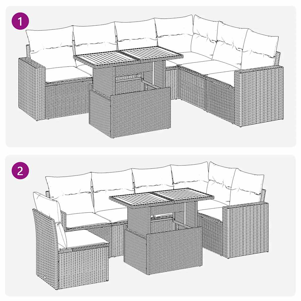7 részes fekete polyrattan kerti ülőgarnitúra párnával 11