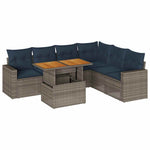 7 részes szürke polyrattan kerti ülőgarnitúra párnákkal 2