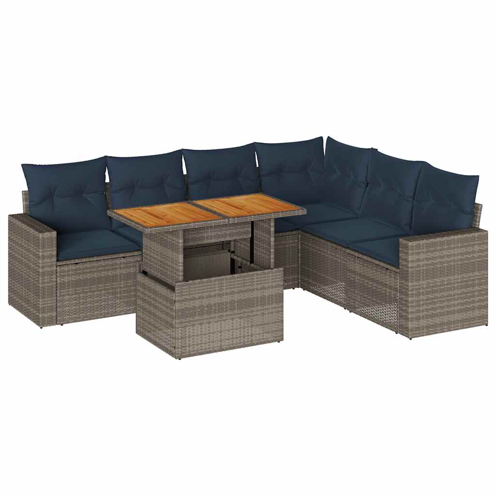 7 részes szürke polyrattan kerti ülőgarnitúra párnákkal 2