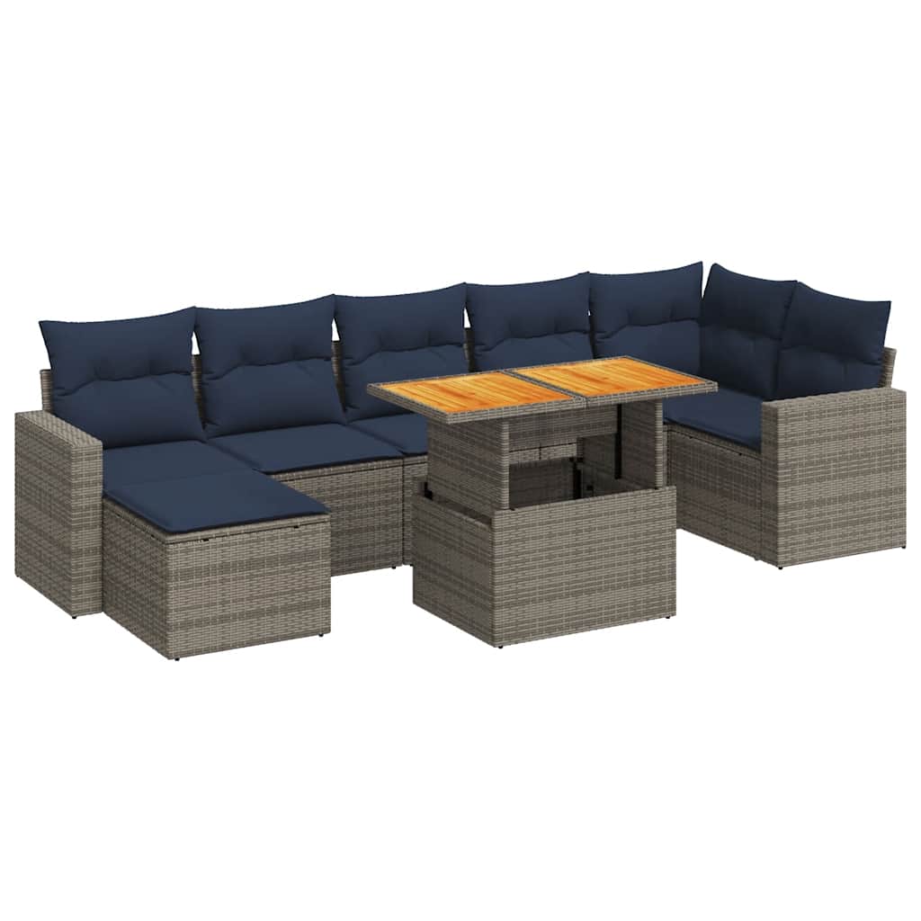 8 részes szürke polyrattan kerti ülőgarnitúra párnákkal 2