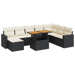 9 részes fekete polyrattan kerti ülőgarnitúra párnákkal 2