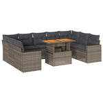 10 részes szürke polyrattan kerti ülőgarnitúra párnákkal 2