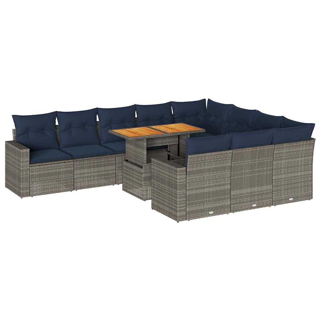 11 részes szürke polyrattan kerti ülőgarnitúra párnákkal 2