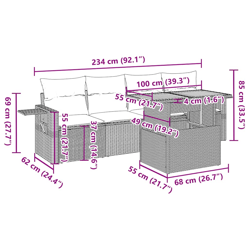 5 részes szürke polyrattan kerti ülőgarnitúra párnákkal 13