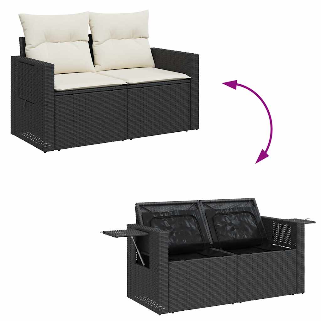 7 részes fekete polyrattan kerti ülőgarnitúra párnával 7