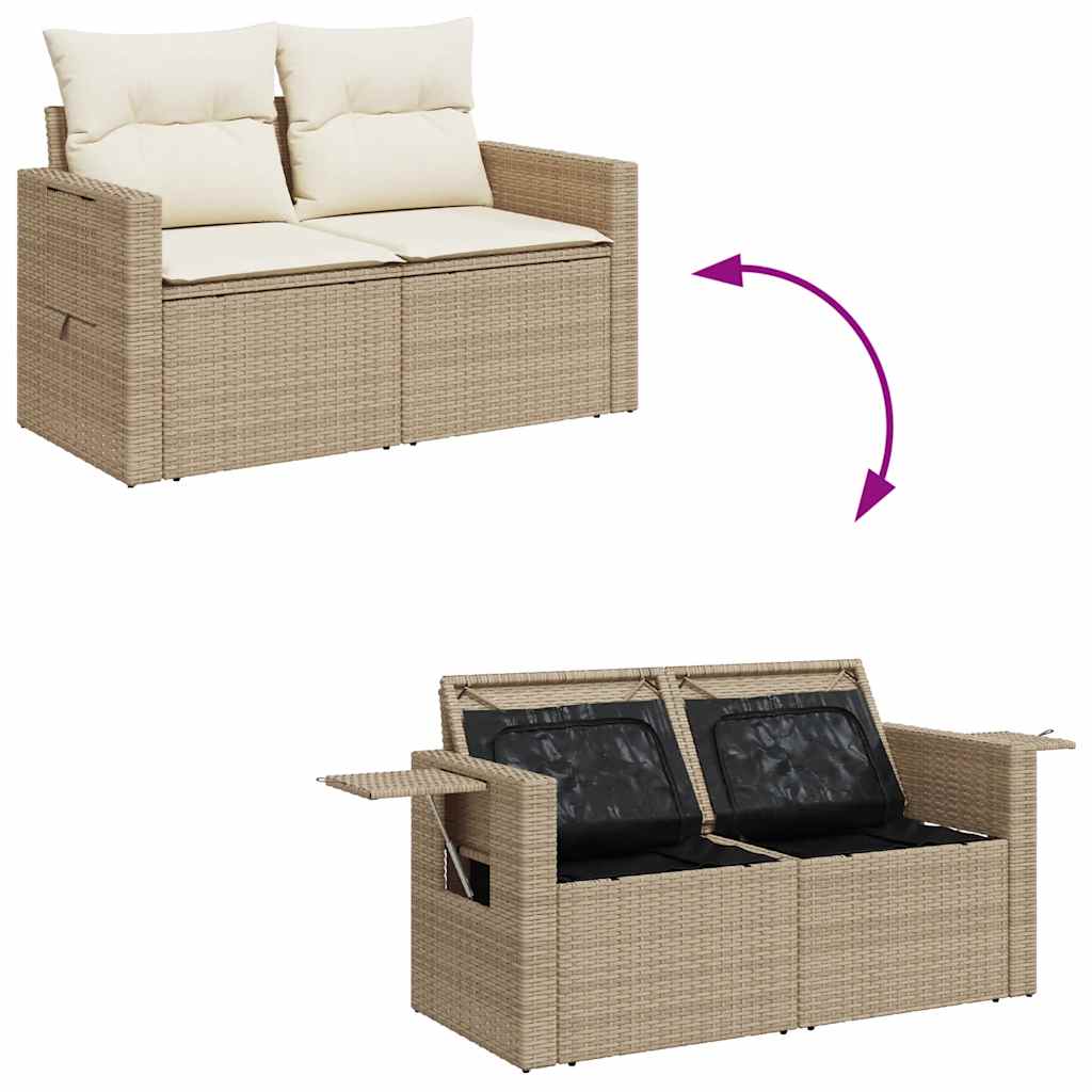 7 részes bézs polyrattan kerti ülőgarnitúra párnákkal 7