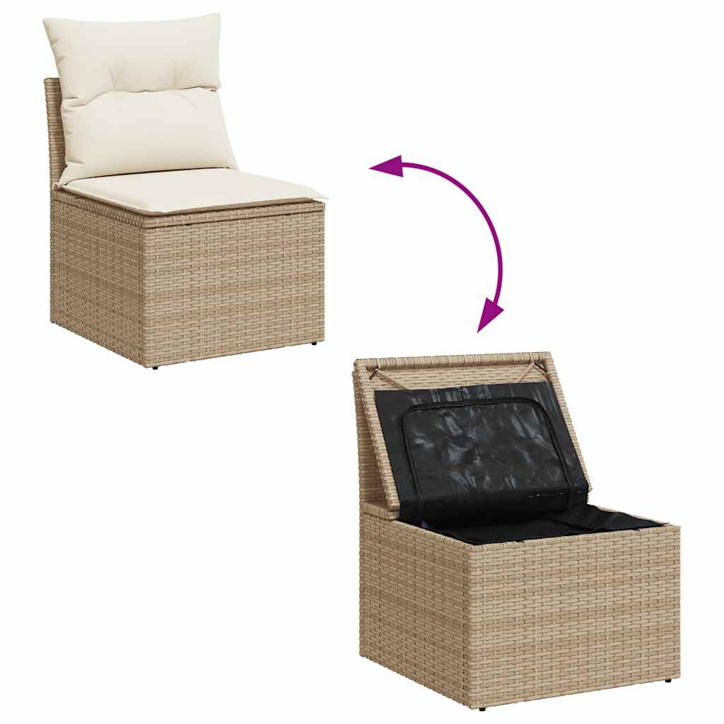 7 részes bézs polyrattan kerti ülőgarnitúra párnákkal 8
