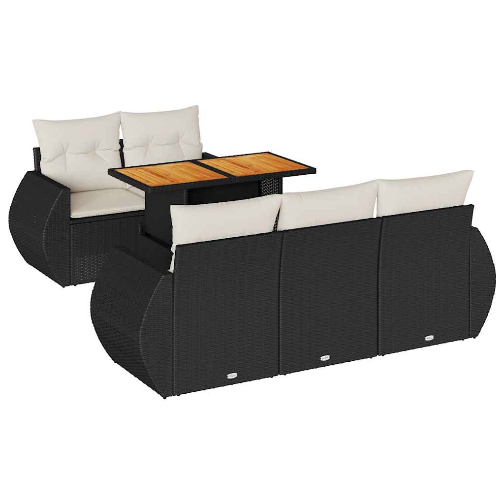 6 részes fekete polyrattan kerti ülőgarnitúra párnákkal 2