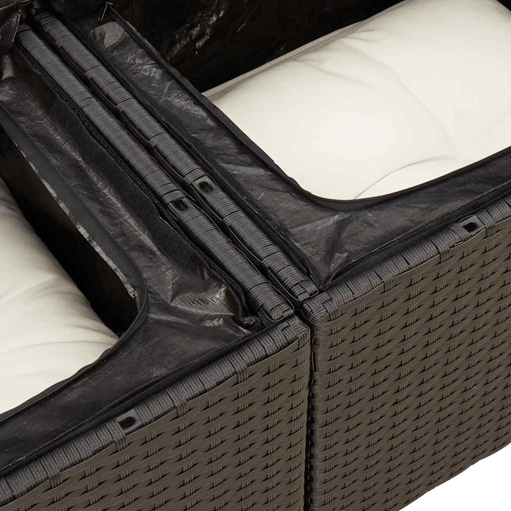 6 részes fekete polyrattan kerti ülőgarnitúra párnákkal 9