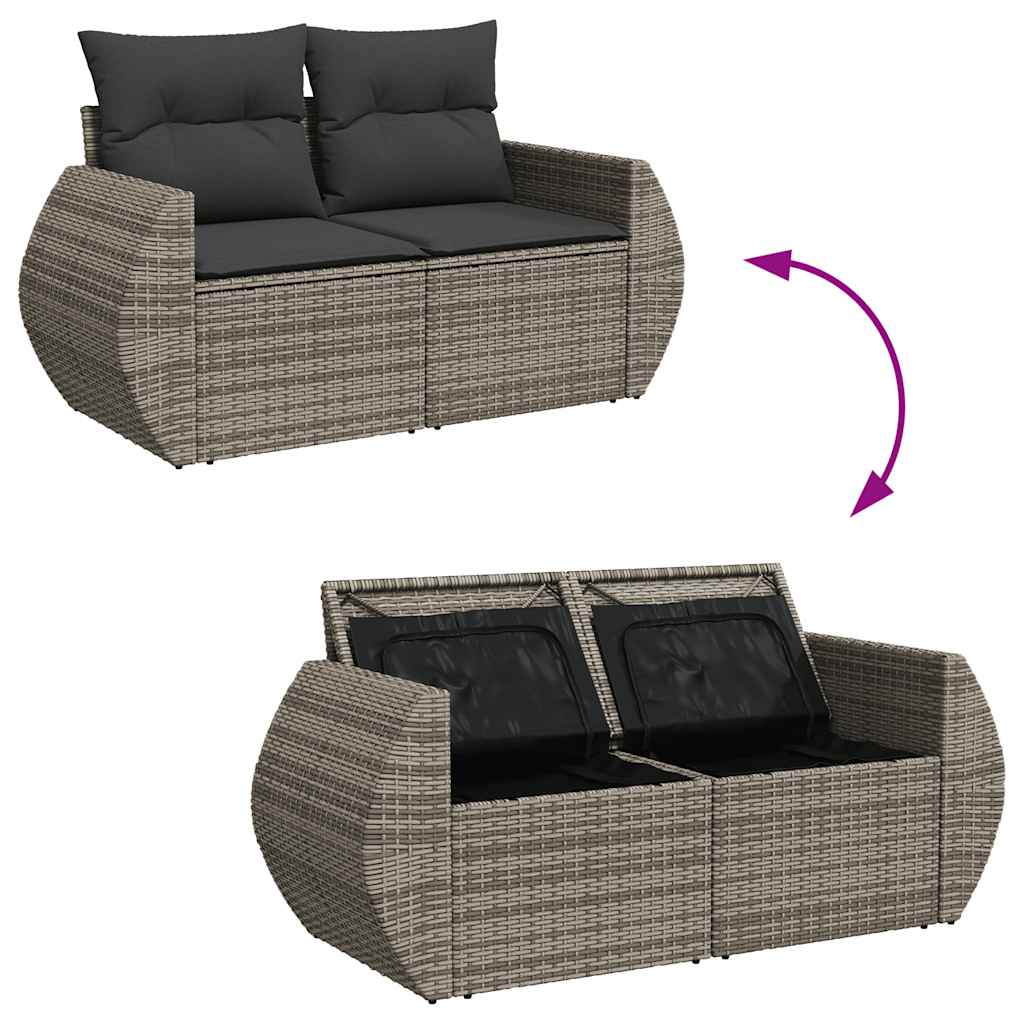 7 részes szürke polyrattan kerti ülőgarnitúra párnákkal 6