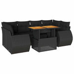 7 részes fekete polyrattan kerti ülőgarnitúra párnával 2