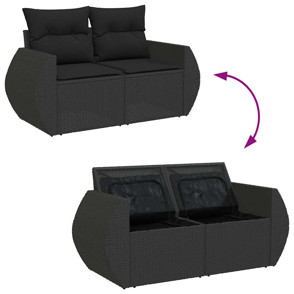 7 részes fekete polyrattan kerti ülőgarnitúra párnával 7