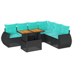 7 részes fekete polyrattan kerti ülőgarnitúra párnával 2