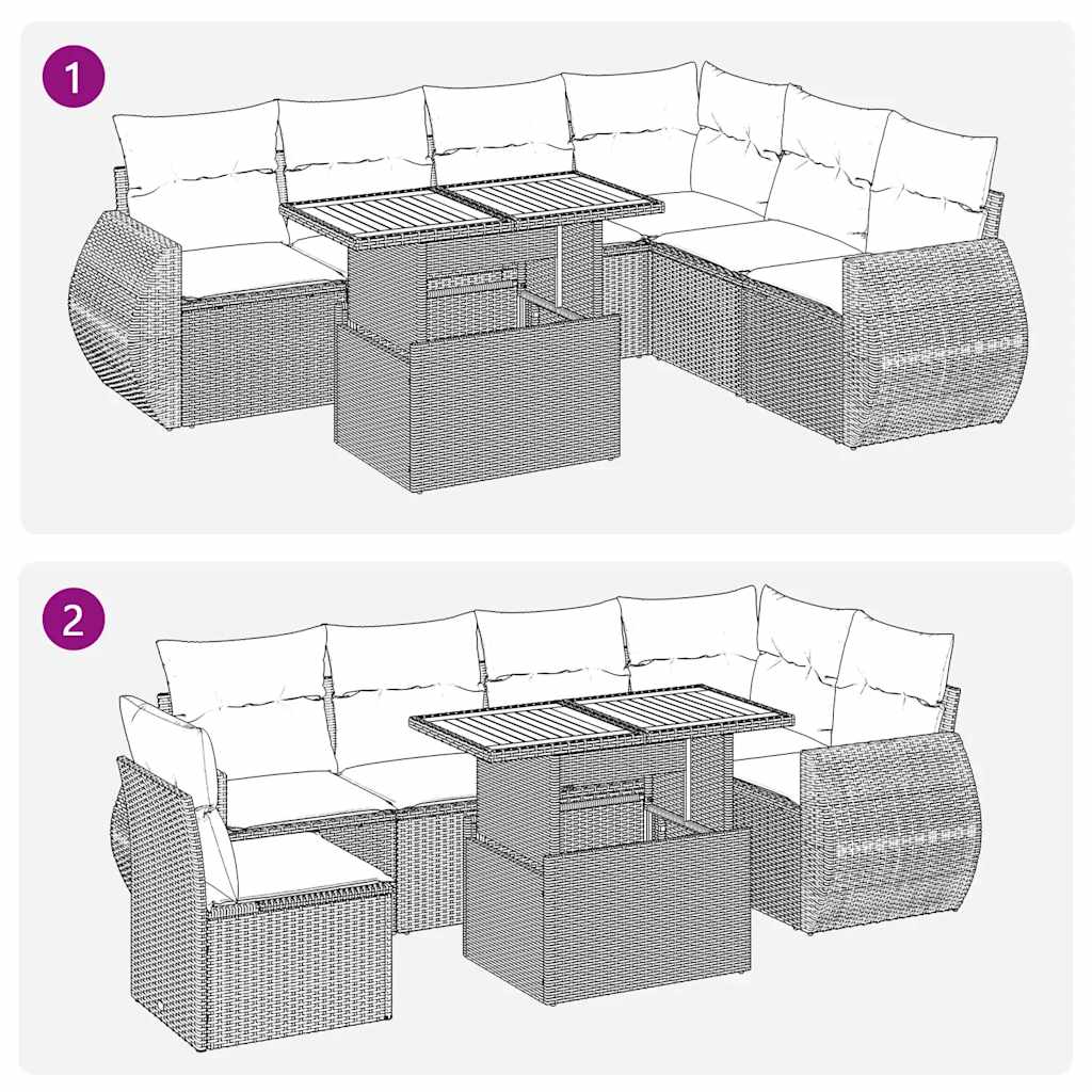 7 részes fekete polyrattan kerti ülőgarnitúra párnával 11