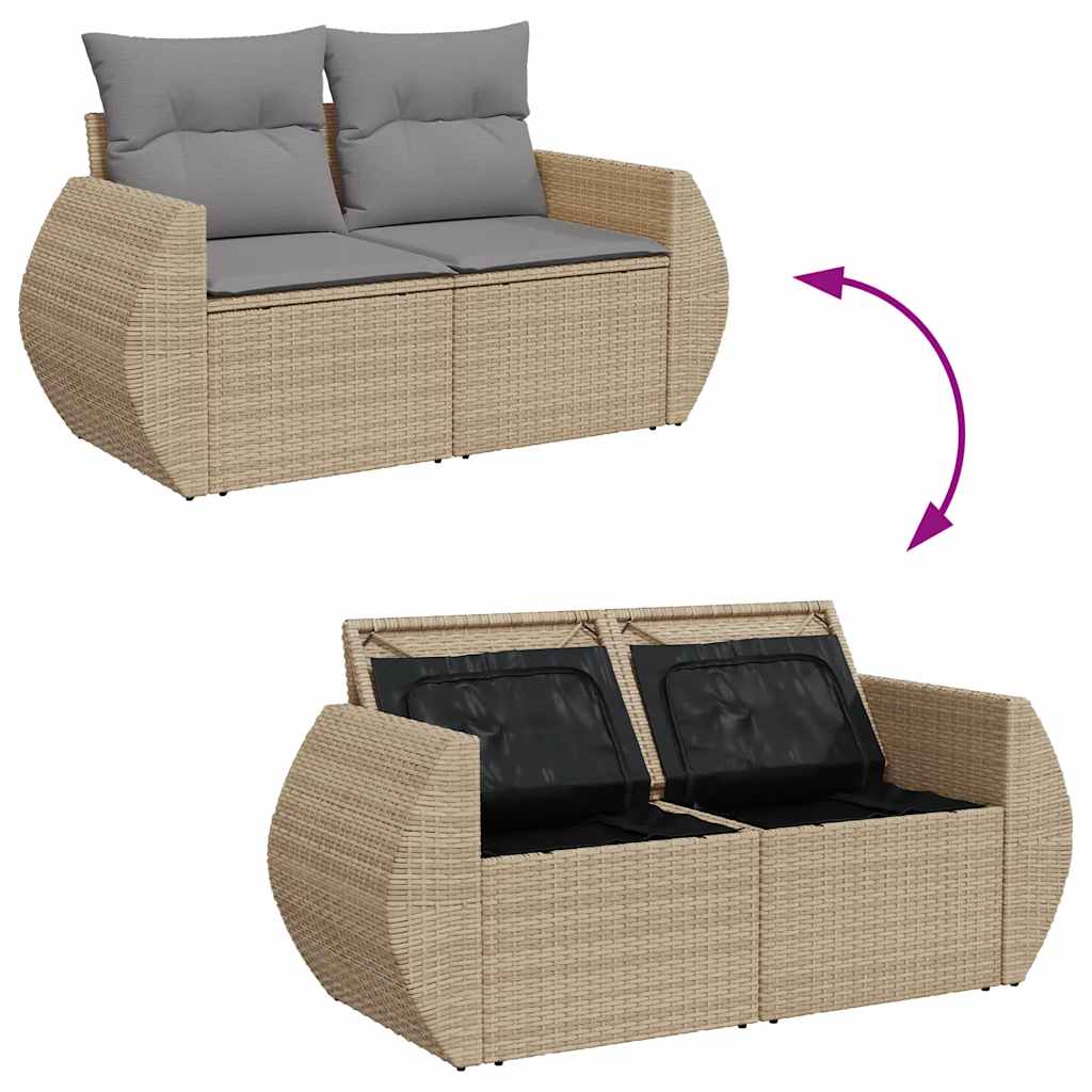 7 részes bézs polyrattan kerti ülőgarnitúra párnákkal 7