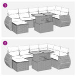 9 részes szürke polyrattan kerti ülőgarnitúra párnákkal 12