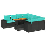 9 részes fekete polyrattan kerti ülőgarnitúra párnákkal 2