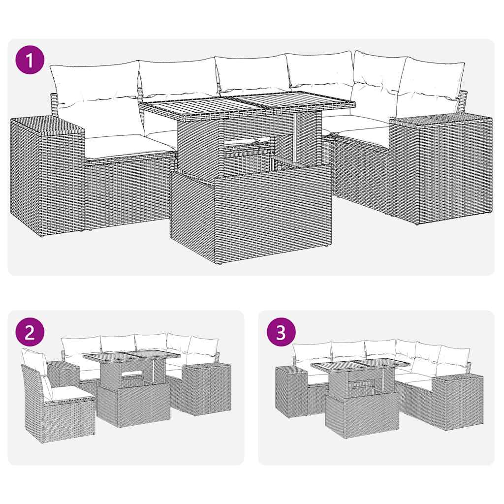 6 részes fekete polyrattan kerti ülőgarnitúra párnákkal 7