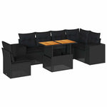 7 részes fekete polyrattan kerti ülőgarnitúra párnával 2
