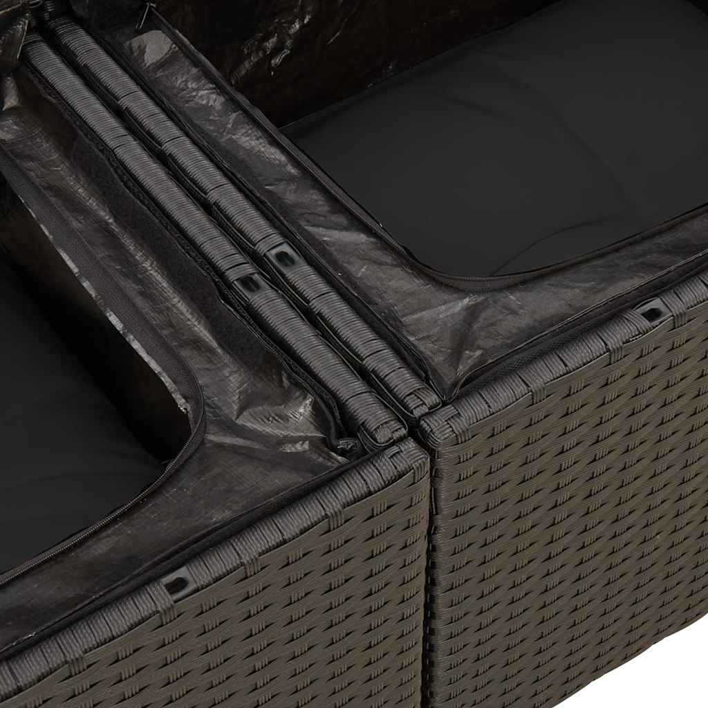 6 részes fekete polyrattan akácfa kerti ülőgarnitúra párnákkal 11