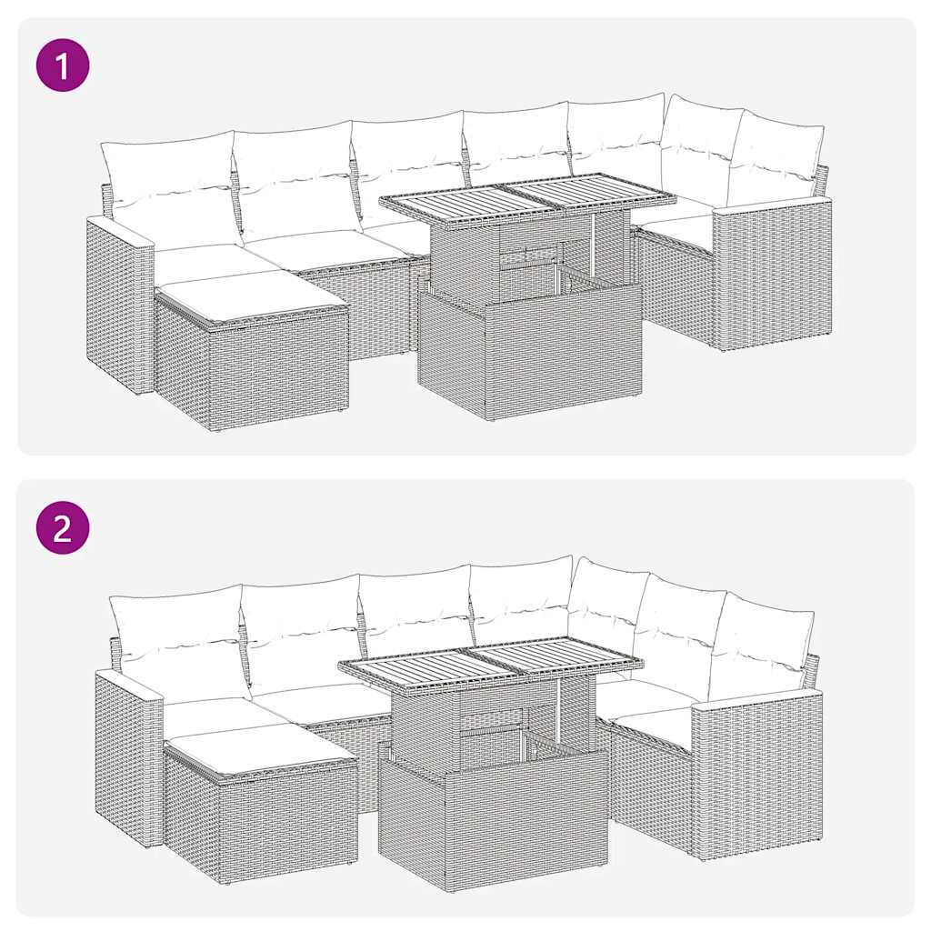 8 részes bézs polyrattan akácfa kerti ülőgarnitúra párnával 8
