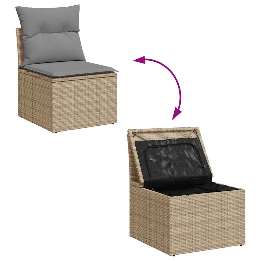 8 részes bézs polyrattan akácfa kerti ülőgarnitúra párnával 9