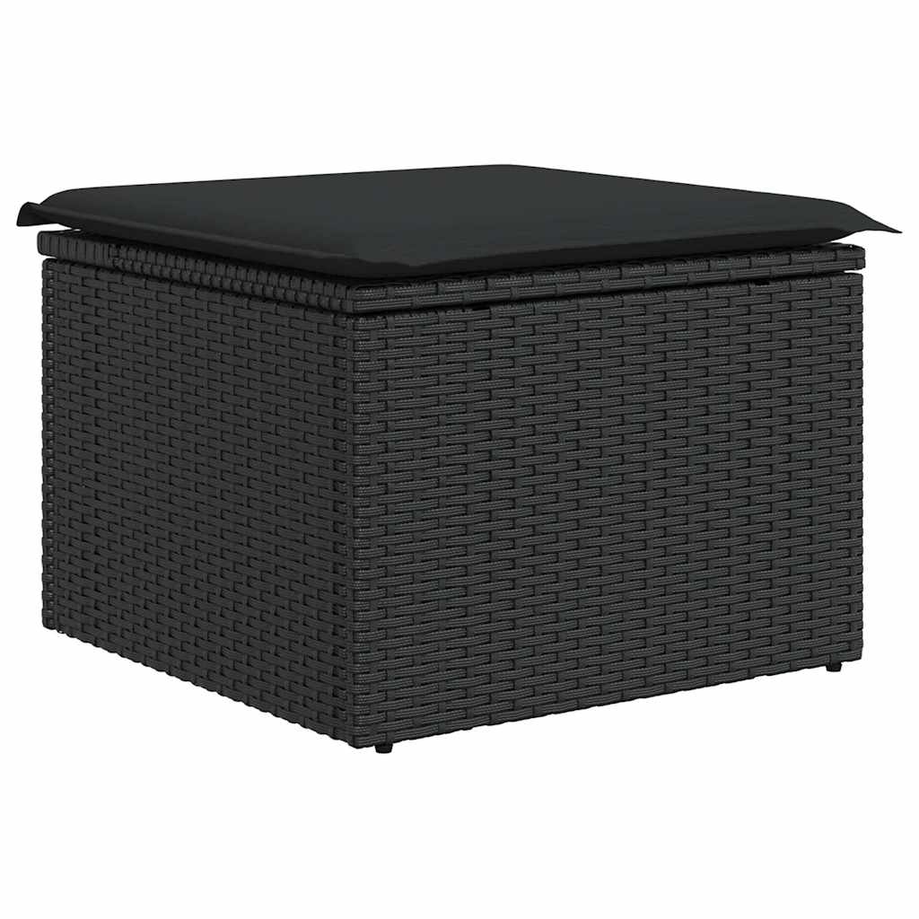 9 részes fekete polyrattan akácfa kerti ülőgarnitúra párnákkal 7