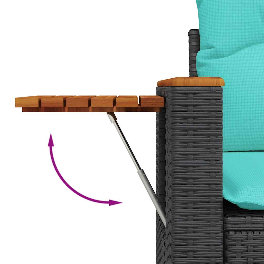 5 részes fekete polyrattan kerti kanapészett párnákkal 9