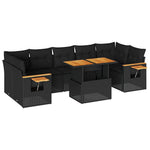 8 részes fekete polyrattan akácfa kerti ülőgarnitúra párnákkal 2