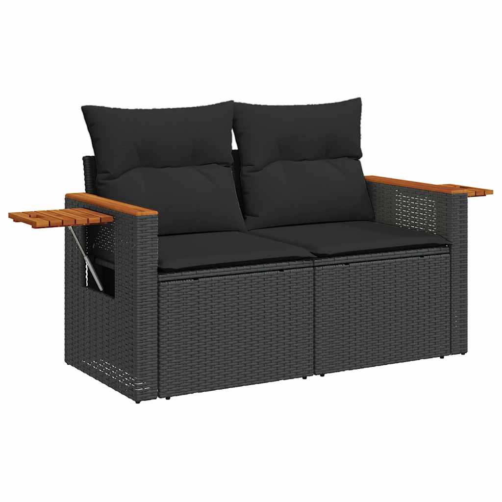 8 részes fekete polyrattan akácfa kerti ülőgarnitúra párnákkal 3