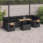 8 részes fekete polyrattan akácfa kerti ülőgarnitúra párnákkal