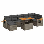 8 részes szürke polyrattan akácfa kerti ülőgarnitúra párnákkal 2