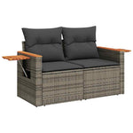 8 részes szürke polyrattan akácfa kerti ülőgarnitúra párnákkal 5