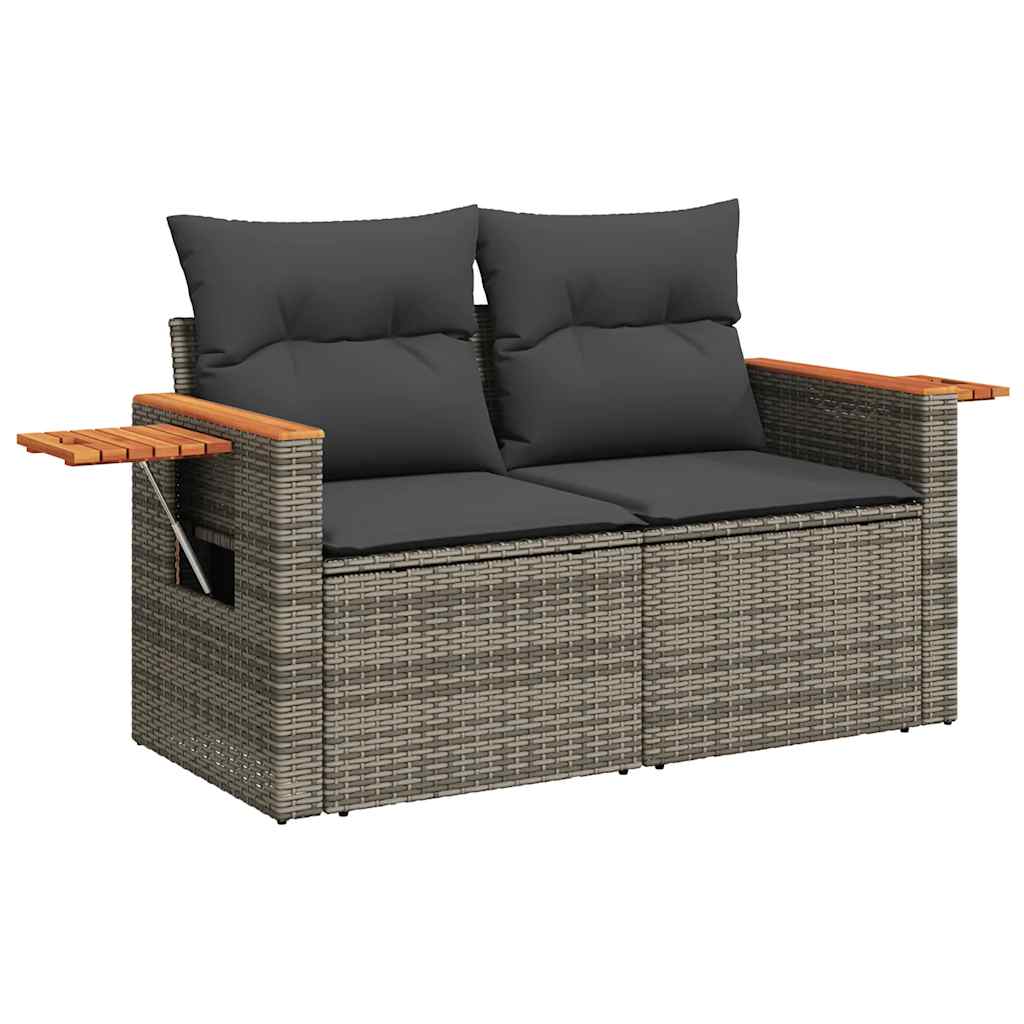 8 részes szürke polyrattan akácfa kerti ülőgarnitúra párnákkal 5