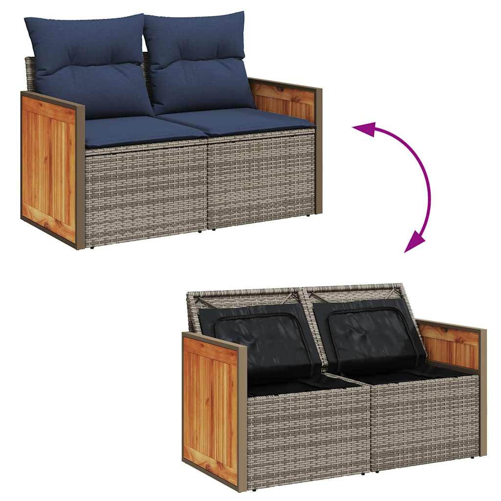 6 részes szürke polyrattan akácfa kerti ülőgarnitúra párnákkal 6