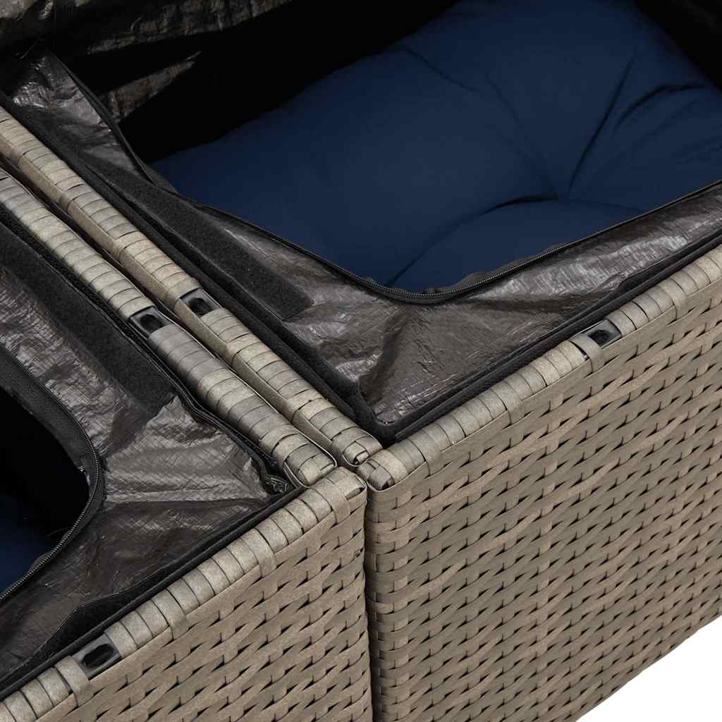6 részes szürke polyrattan akácfa kerti ülőgarnitúra párnákkal 9