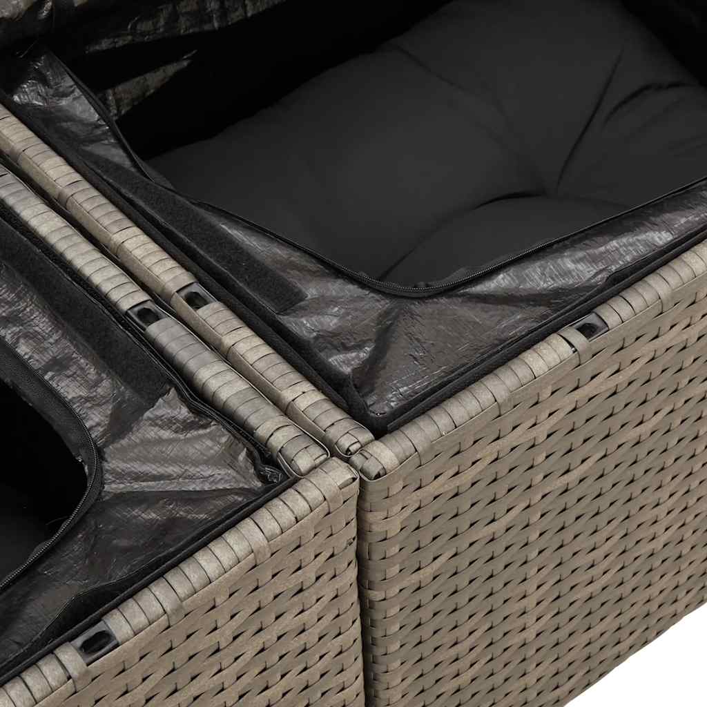 6 részes szürke polyrattan akácfa kerti ülőgarnitúra párnákkal 12