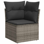 6 részes szürke polyrattan akácfa kerti ülőgarnitúra párnákkal 4