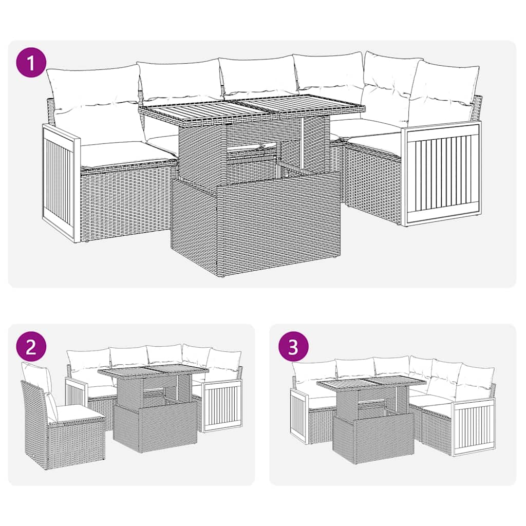 6 részes szürke polyrattan akácfa kerti ülőgarnitúra párnákkal 11