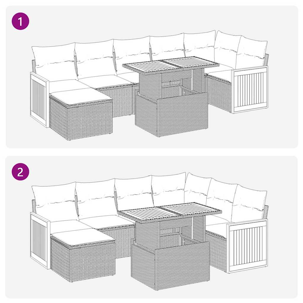 8 részes bézs polyrattan akácfa kerti ülőgarnitúra párnával 12
