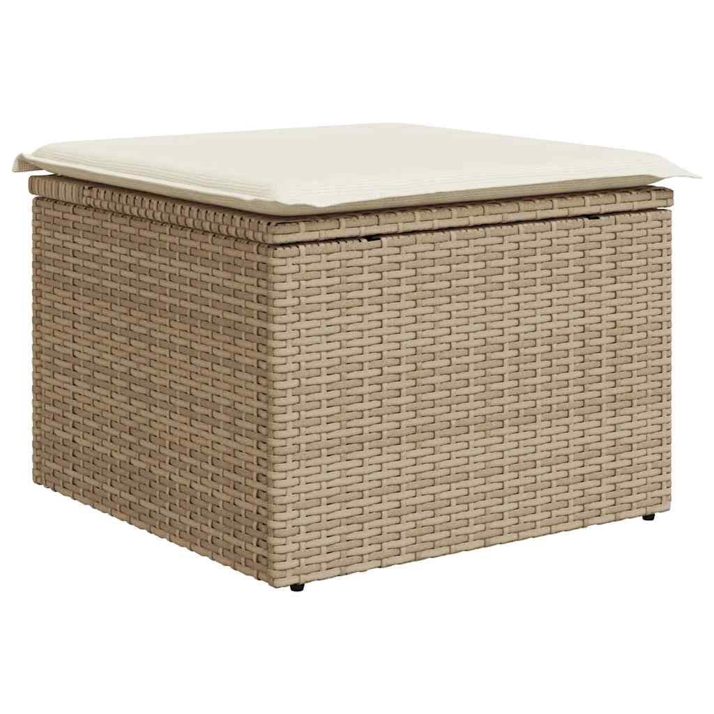 8 részes bézs polyrattan akácfa kerti ülőgarnitúra párnával 6