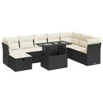 9 részes fekete polyrattan kerti ülőgarnitúra párnákkal 2