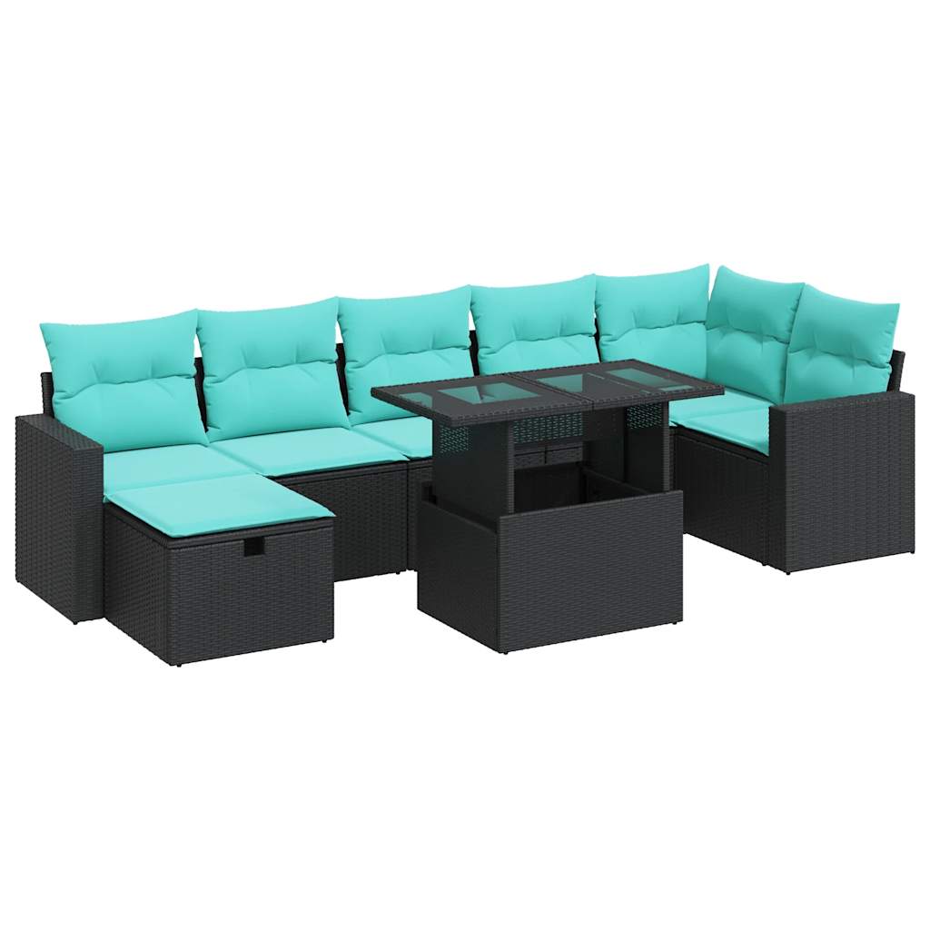 8 részes szürke polyrattan akácfa kerti ülőgarnitúra párnákkal 2