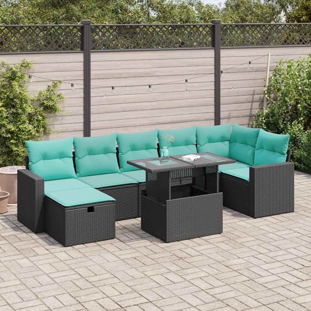 8 részes szürke polyrattan akácfa kerti ülőgarnitúra párnákkal