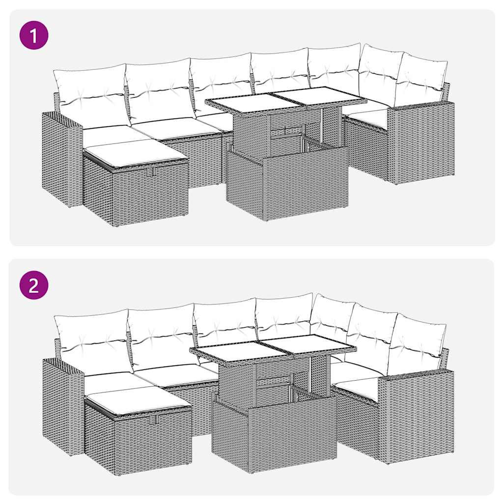 8 részes szürke polyrattan akácfa kerti ülőgarnitúra párnákkal 13