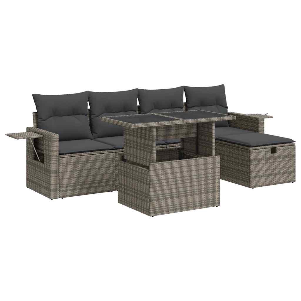 6 részes szürke polyrattan kerti ülőgarnitúra párnákkal 2