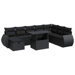 9 részes fekete polyrattan kerti ülőgarnitúra párnákkal 2