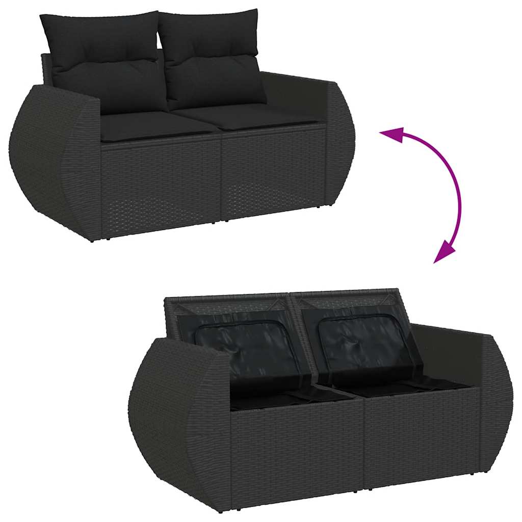 9 részes fekete polyrattan kerti ülőgarnitúra párnákkal 10