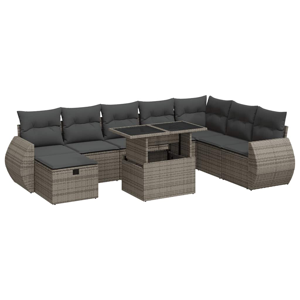 9 részes szürke polyrattan kerti ülőgarnitúra párnákkal 2